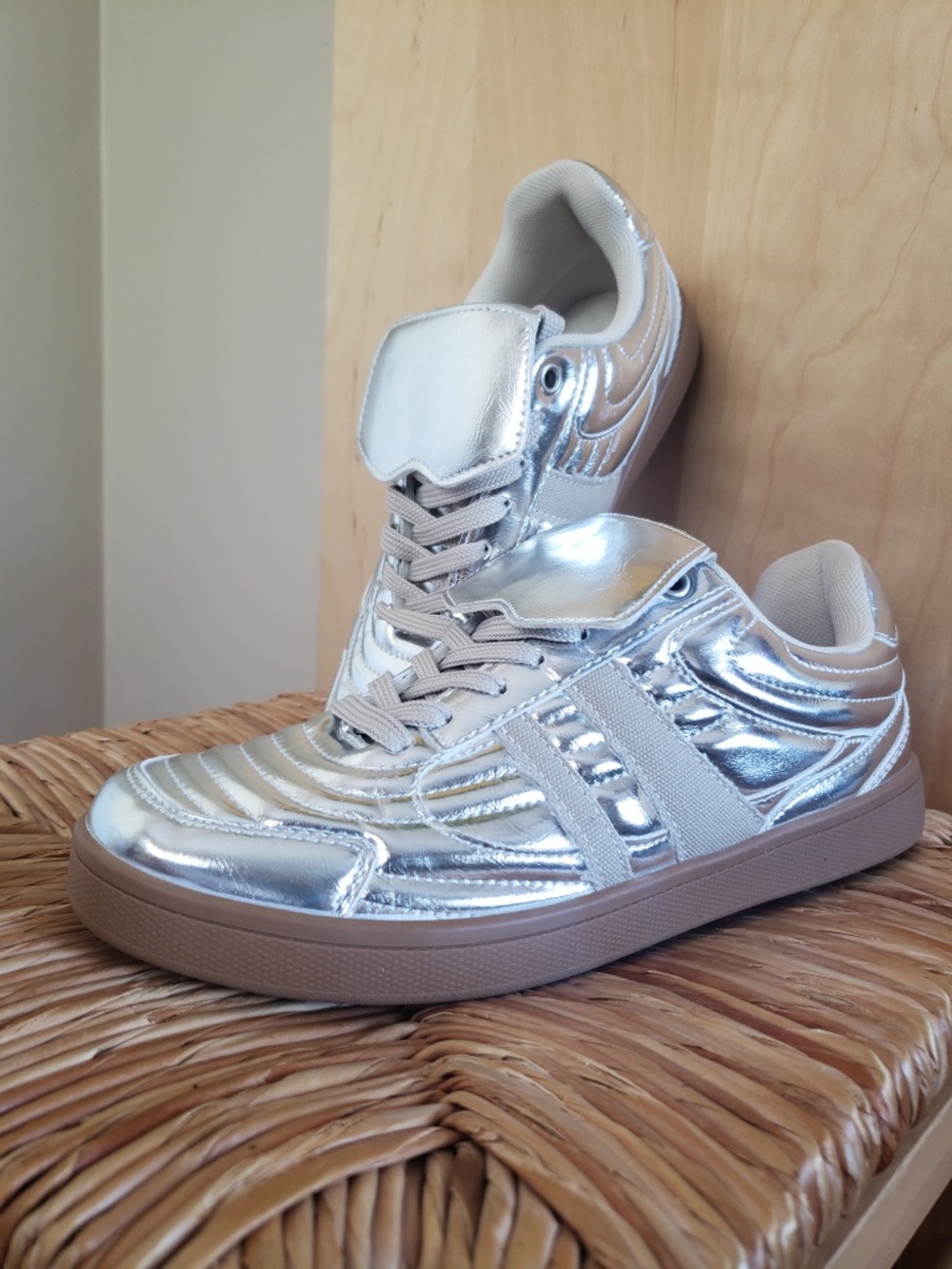 Metallic Silver Quilted Sneakers Size 7.5 NEW!